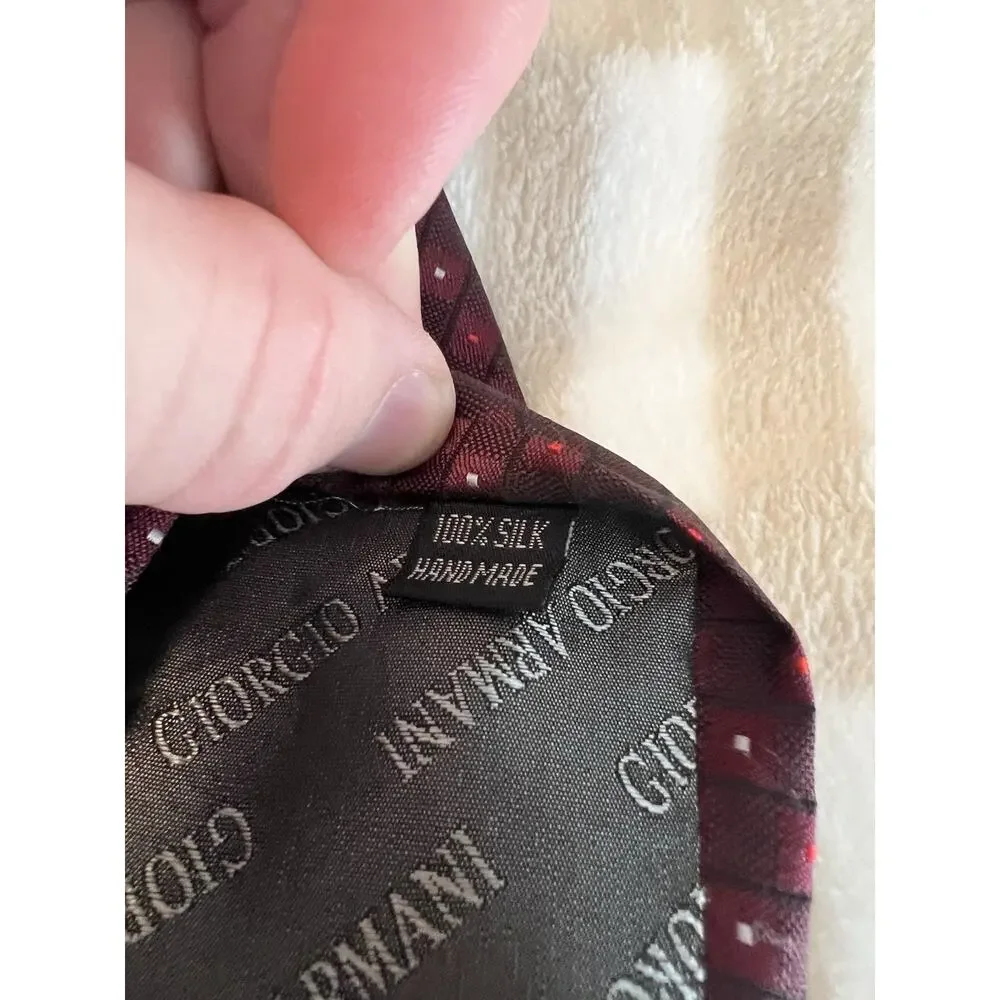 Giorgio Armani Red Dot Pattern 100% Silk Neck Tie Made in Italy